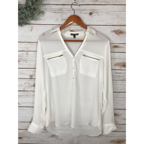 Express Tops - EXPRESS WHITE V NECK DRESS SHIRT SIZE MEDIUM